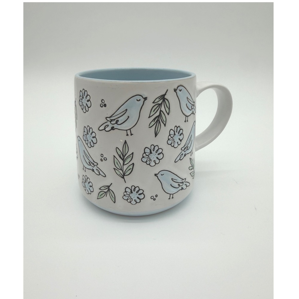 Spectrum Designz Bird Flower Mug Unisex OS White Blue Whimsical Ceramic 2018